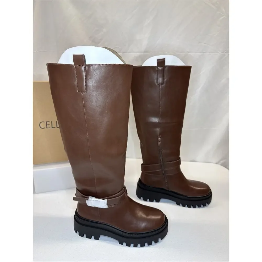 Cellenz Women’s Knee High Boots: 2.6 Inch Platform Round Toe Boot Brown Size 8